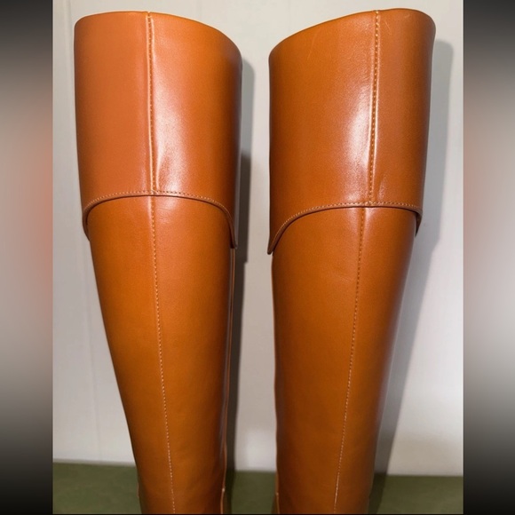 Gucci Knee High Boots Elizabeth Half Horse Bite Light Brown Leather Women Size 9 - Picture 5 of 15
